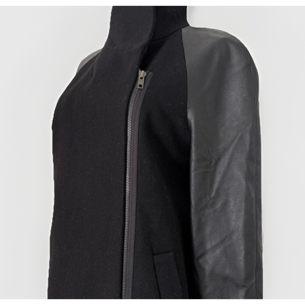 J. CREW Wool Blend Asymmetric Long Coat S Black Faux Leather Collar Mobwife Edgy - Picture 2 of 9